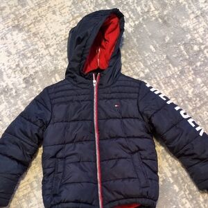 Tommy Hilfiger Kids Navy Puffer Jacket with Red Accents